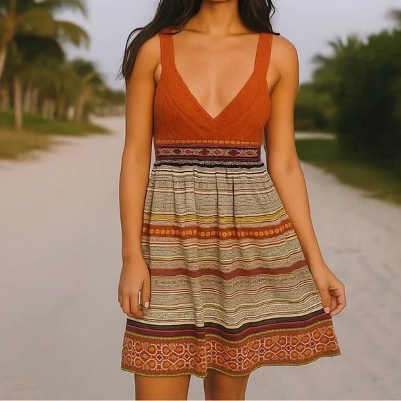 Rare Free People Vintage Romantic V Neck Sweater Festival Market Boho Dress 2 S - Picture 12 of 12